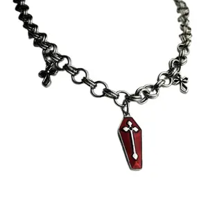 Fashion Collar Necklace Coffin Cross Pendant Necklace Gothic Choker Necklace