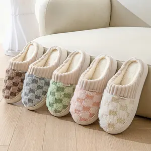 Plush Slippers for Women Men Plaid Cuff Warm Fuzzy Fleece Slipper Cozy Checkered Home Shoes Non-Slip, Women Shoes