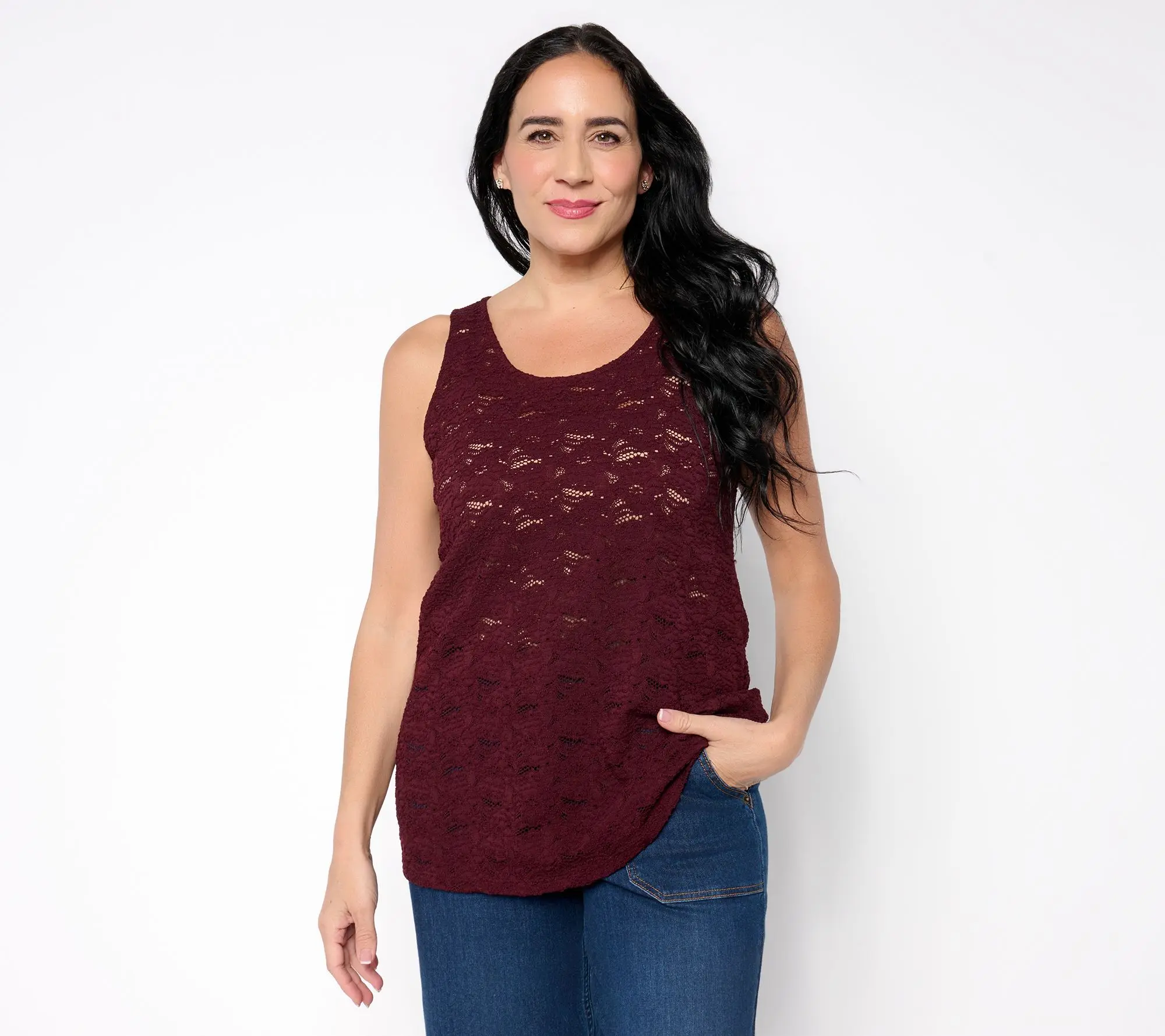 LOGO Layers by Lori Goldstein Stretch Lace Tank Top
