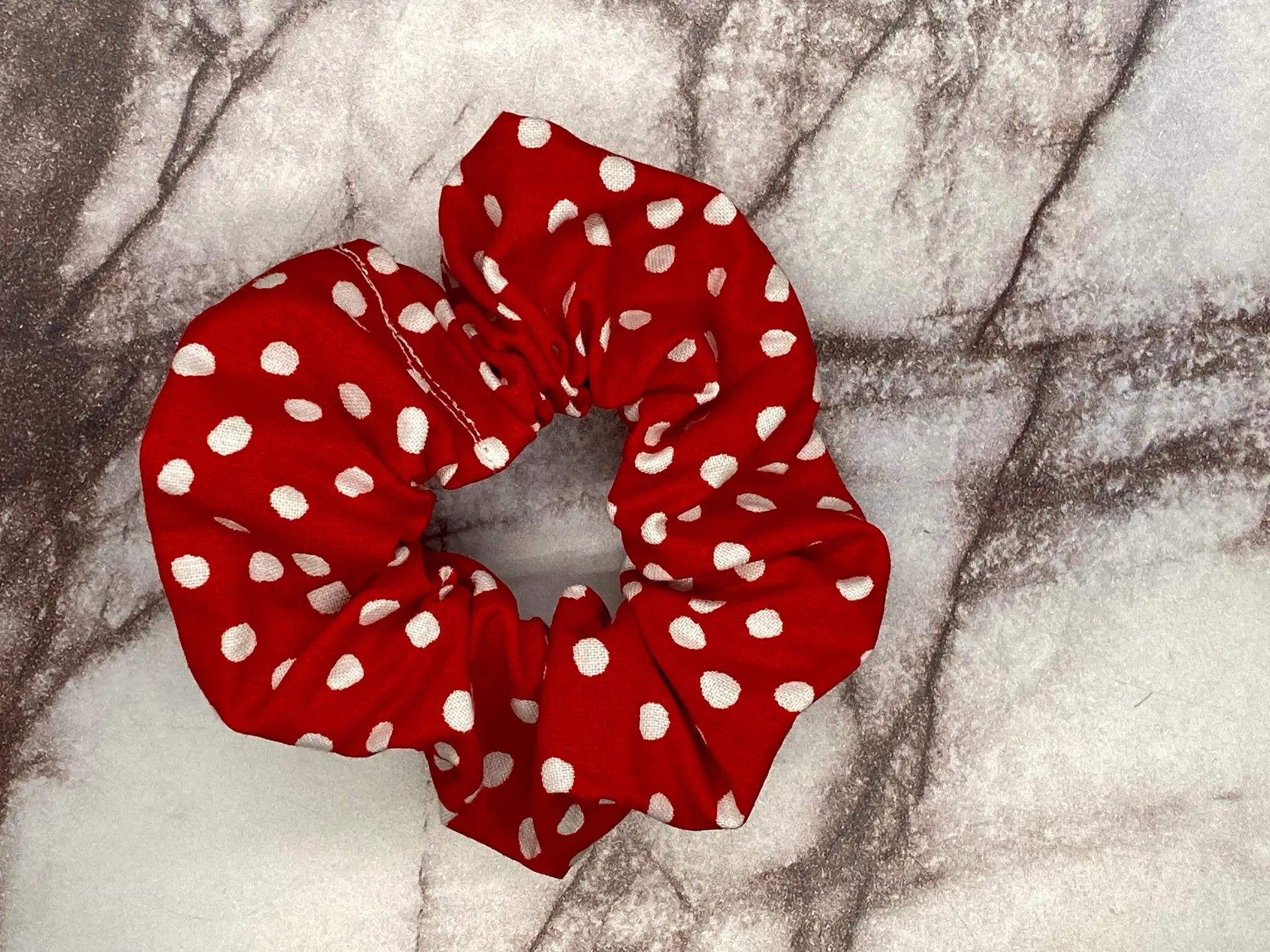 Red with White Polka Spots Hair Scrunchies