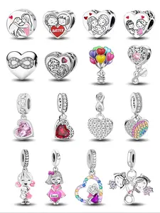 1PC New Original Family Emotion Series Theme Sister Mother and Daughter Granny Bead Pendant Thanksgiving Christmas Beads and Pendant Designer Bracelet Making DIY Gift Ladies Daily Wear for Women as Gift Special Chioce Rhinestone Decorated Heart