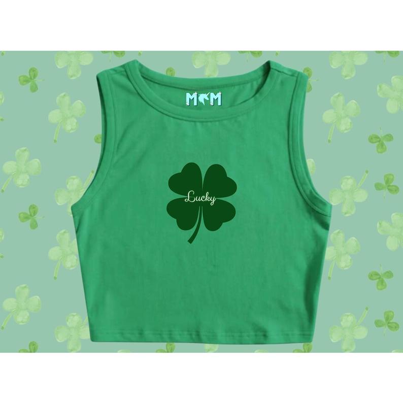 Four Leave Clover Lucky Crop Tank Top Y2k, I click my heels three times, we're not Funny St Patrick's Day Shirt, Y2K Aesthetic, Trendy Top 90s Irish Shirt, St Paddy Outfit, Coquette, Summer