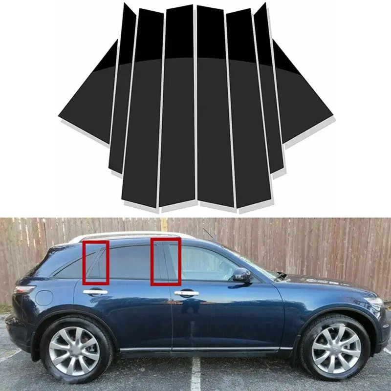 For Infiniti FX35 FX45 2003-2008, 8pcs Glossy Black Car Window Pillar Posts Door Decal Sticker Cover Side Decals Accessories