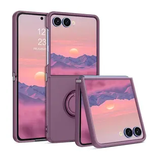 Luxury Liquid Silicone Stand Ring Holder Phone Cases for Samsung Galaxy Z Flip 7 6 5 4 3 7 FE Cute Soft Shockproof Case Cover