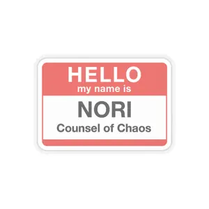 Nori “Counsel of Chaos” Hello Badge Sticker – LabMouse HQ - Personalized Name Labels, Laptop Decals, Party Favors, Gifts for Friends, Creative Decor