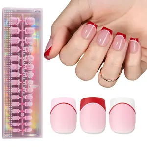 180pcs Short French Press-On Nails, Gel Press Ons, Pre-Designed Soft Gel False Nails, Classic Design, Ideal for Daily Use, Parties, Home Office