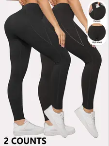 Women's Solid High Waist Athleisure Fitness Training Leggings, Casual Comfy Breathable Skinny Pants for Daily Wear, Ladies Bottoms for Summer