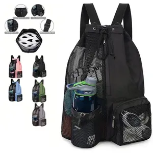 Sports fitness travel swimming mesh drawstring backpack, beach backpack, gym and workout gear bag with wet and dry separation