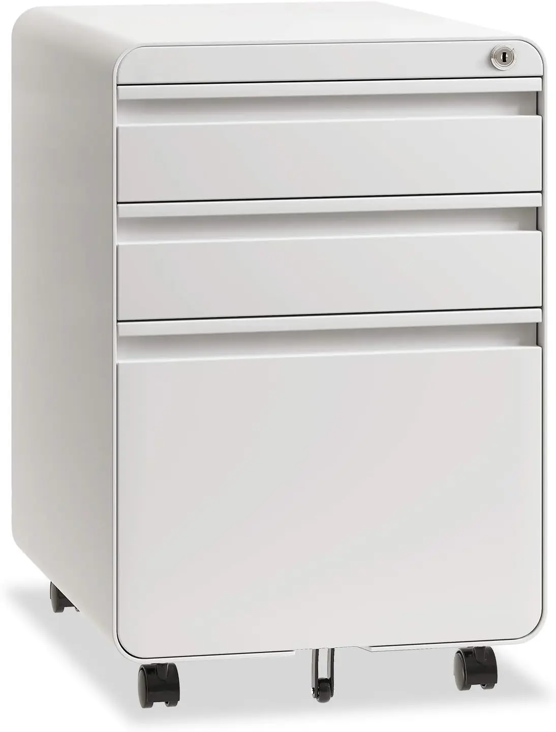 DRIPEX 3 Drawer File Cabinet, Metal Filing Cabinets with Lock Wheels for A4/Legal/Letter File, Anti-tilt Under Desk Design, Lockable Rolling Mobile File Cabinet for Home Office