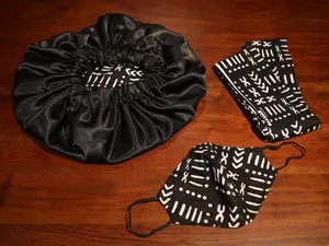 West African print bonnet and head-wrap , head wrap and bonnet turns into a full head-wrap