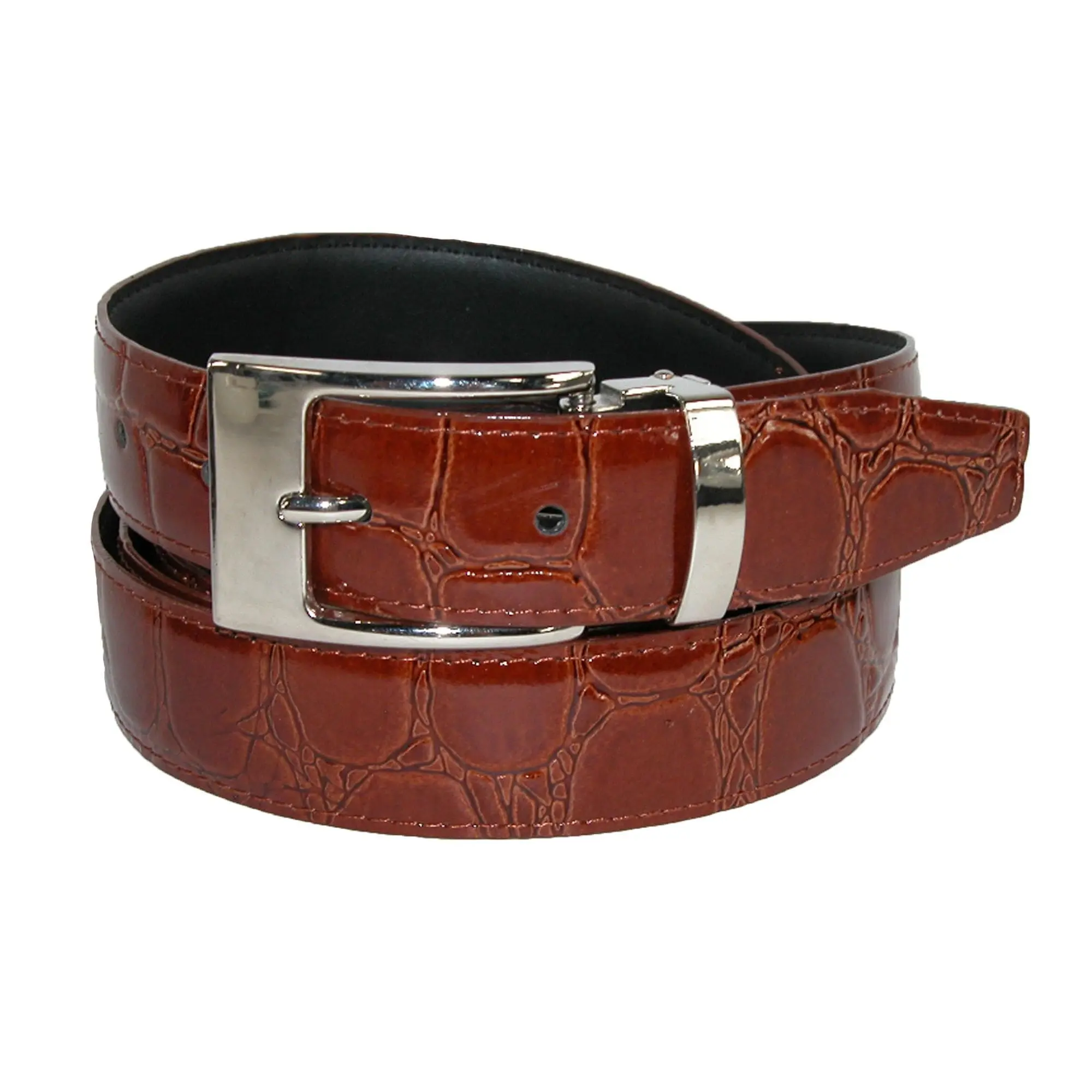 Men's Croc Print Leather Golf Belt, Dress Casual Style with High Gloss Finish, Adjustable Cut-to-Fit Strap and Removable Buckle, Versatile Accessory