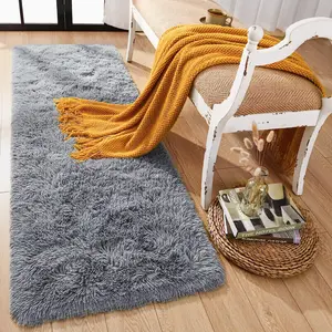 Soft Shag Runner Rug for Bedroom, 2x6 Feet Fluffy Rugs with Non-Slip Bottom for Hallway Bedside Living Room Dorm, Furry Area Rug for Indoor Home Decor, Grey
