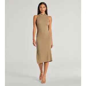 She's Stylish Mock Neck Cable Knit Midi Dress