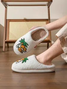 Women's Warm Cotton Slippers, Cute Elephant Cartoon Embroidery, Indoor Winter Footwear, Textile Upper, Rubber Sole, Less Than Ankle Height