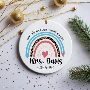 Custom Rainbow Teacher Christmas Ornament • Personalized Teacher Ornament with Name & Year • Cute Personalized Teacher Keepsake Gift