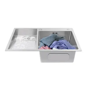 80 * 48 cm Laundry Sink, Household Stainless Steel Laundry Sink with Washboard, Laundry Sink With Washboard