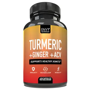 Turmeric & Ginger Supplement Capsules with Apple Cider Vinegar - Enhanced Immunity & Metabolism Support - 95% Curcuminoids, Bioperine (Black Pepper) for Superior Absorption - 60 Caps