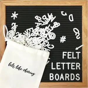 Felt Like Sharing Square Letter Board (Black Felt - 10”x10”) – Changeable Message Board with 3 Sets of Felt Board Letters – Statement Wall Sign for Quotes, Home or Holiday Decor In Oak Frame