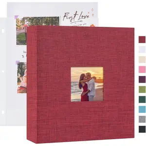 8.5x11 Inch DIY Scrapbook Photo Album with 40 Plastic Sleeves 80 Pages Top-Loading Protectors, Linen Cover 3-Ring Binder for  Wedding Travel and DIY Projects (Red)