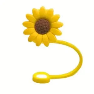 Sunflower Straw Cover 2 Sizes Available Standard Fits 6-8mm Diameter Large Fits 10mm Diameter Straws Silicone Reusable Drinkware Straw Topper