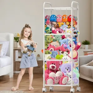 Extra Large Stuffed Animal Storage Organizer | 53.5" Metal Tube Holder with Brake Wheels | 53.5”x18.1”x13” Toy Zoo Organizer for Nursery/Playroom