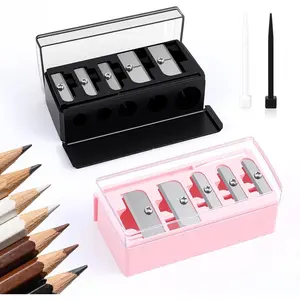 Pencil Sharpener Makeup, 2 Pack 5 Hole Lip Liner Sharpener for Gel Eyeliner Lipliner Cosmetic Eye Liner Pencil, Black & Pink