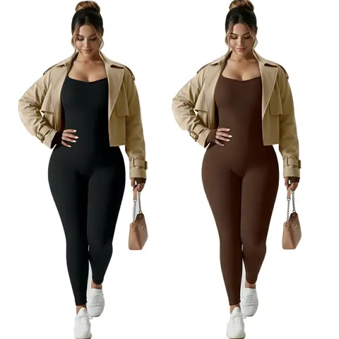 Kabuer Women's High-Waisted Ribbed Long-Sleeve Crew Neck Solid Cotton Skinny Fit Sports Jumpsuit, Athletic Black, Machine Washable, Jumpsuits For Women, Full Body Jumpsuit