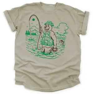 Fly Fishing Bear Graphic T-Shirt
