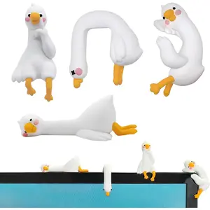 Funny Resin Desk Goose Decor 4 PCS Mini Cute Goose Figurines for Computer Monitor Car Dashboard Rearview Mirror Office Desk Photo Frame Decor Accessories Housewarming Gifts