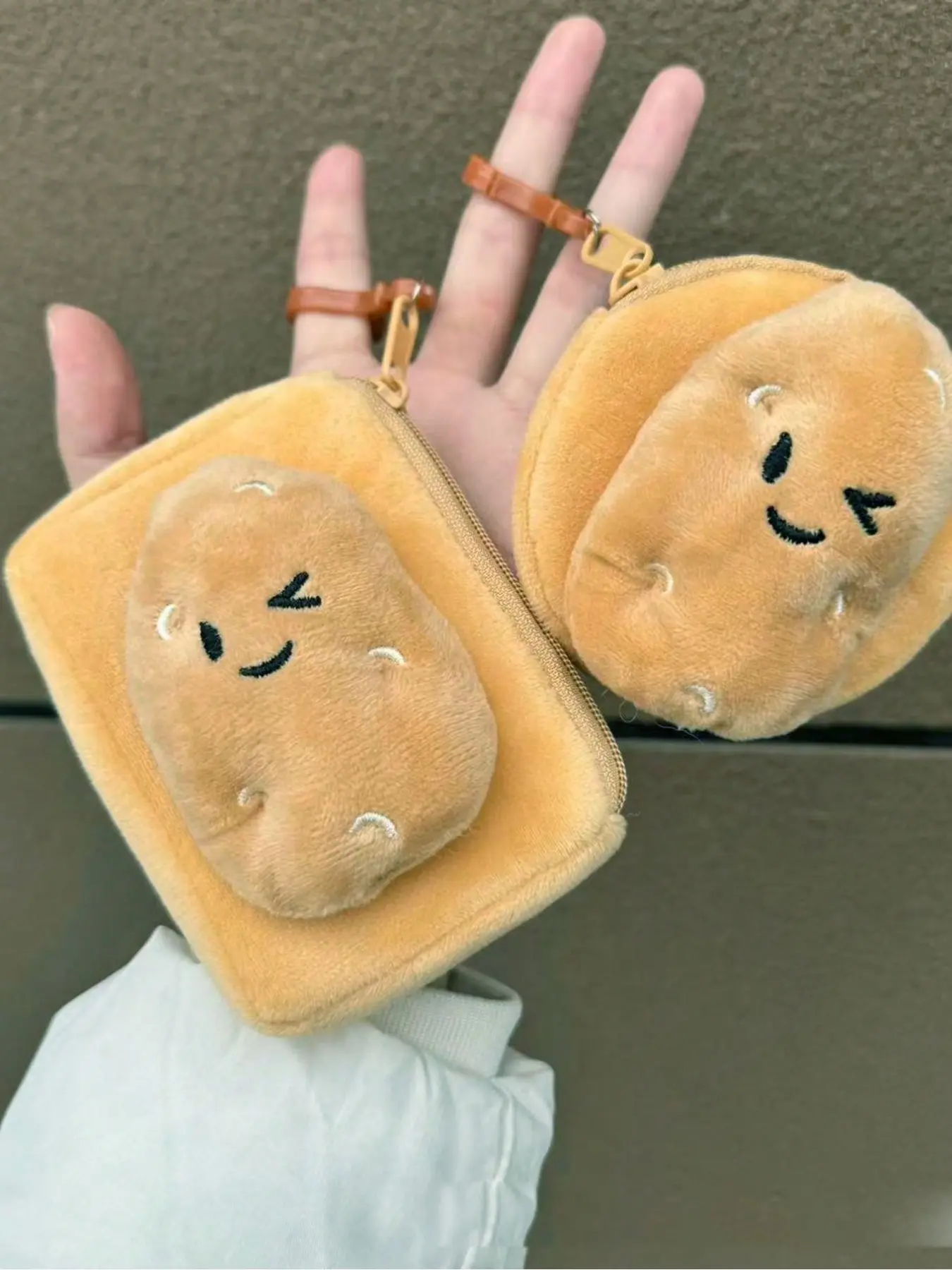 Cartoon Potato Cute Wallet, Square and Round Options, Perfect for Coins Cards Small Cosmetics, Soft Faux Fur, Hand Washable Zipper Bag Gift