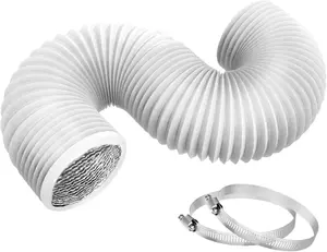 4 Inch 8ft Dryer Vent Hose, Flexible Insulated Air Ducting,Vent Hose PVC Aluminum Foil with 2 Clamps for HVAC Ventilation(White)