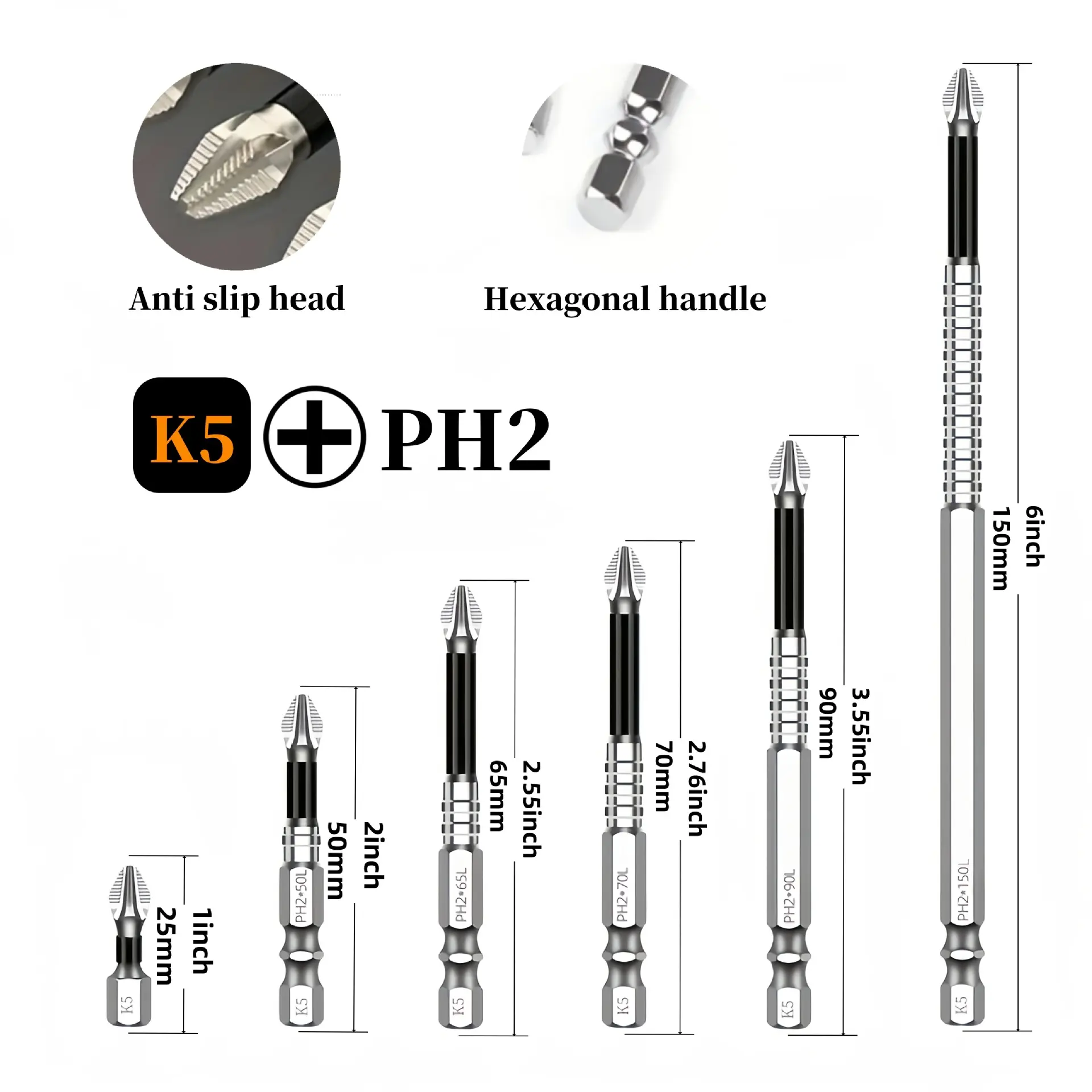 Anti-slip Phillips bit for electric screwdrivers/drills — strong magnetic hold, impact-resistant design