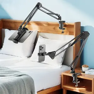 Stainless Steel Foldable Arm Phone Tablet Stand, Stable and Durable, 360° Adjustable Rotation, Suitable for Office Desk Bedroom Bedside Table, Compatible with Smartphones and Tablets from 4.7-12.9inch.