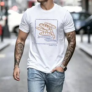 Men’s “Matthew 14:20 Loaves & Fishes” Christian graphic T-shirt, soft cotton blend, perfect for faith-inspired fashion lovers, casual streetwear fans, and everyday spiritual outfits. tiktokshopspringglowup