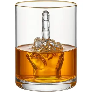 Middle Finger Whiskey Glass Gift Set – Funny Gag Gift for Men & Women | 12.5oz Novelty Glass with 3D Finger Inside – Unique Barware for Birthday, Office, Parties, Man Cave, Rude Humor Lovers