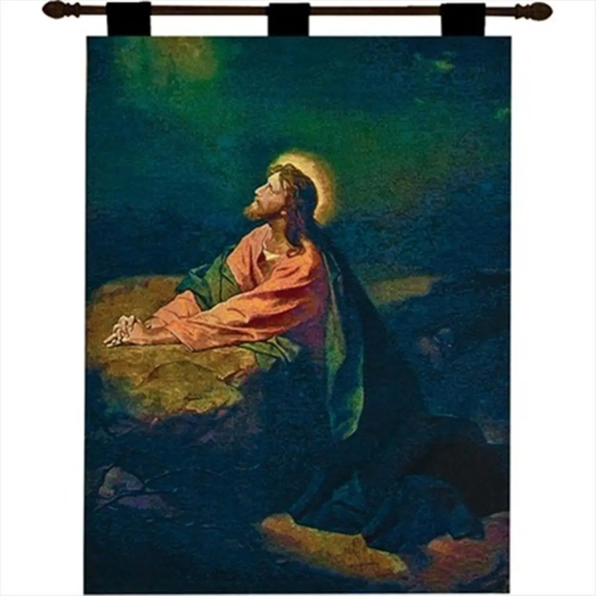 212 MAIN Garden Of Gethsemane Jesus Scene Wooden Hanging Tapestry - 26x36 in Vertical Colorful Cotton Blend Classic Artwork, Church Wall Mural, Living Room Decor, Spot Cleanable