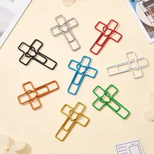 50 Pack Heart Cross Paper Clips, 8 Assorted Colors Creative Metal Paperclips, Cute Aesthetic Bookmark Clips for Journaling & Document Organizing, Korean Ins Style School Office Stationery Gift