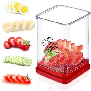 Cup Slicer Fruit Strawberry Cutter: Banana Egg Speed Slicer With Push Plate - Stainless Steel Clear Cup, Quickly Making Fruits Vegetable Salad, Kitchen Portable Slicing Tool Cutting Gadget