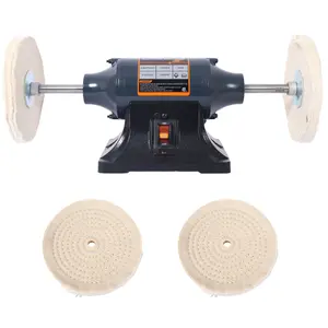Extra long 8-Inch Electric Polisher Benchtop Buffer Grinder -4 Pole motor; Includes 4PCs 80Ply Thic Buffing Wheels Ideal Benchtop Buffing Machine for Polishing Metal, Jewelry, Knives, Wood, Jade,etc