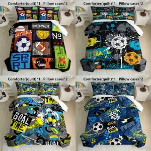 3-Piece Football Pattern Bedding Set, Digitally Printed, Breathable & Soft, All-Season Home Decor, Ideal for Family, Dorms, RV Travel
