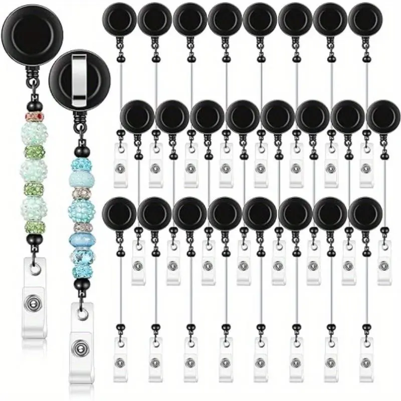 24-Piece Beaded Badge Roll Stand with Extendable Bracket, Compatible with Loose Blank Rectangular Identity Card Name Badges with Belt Clips for DIY Jewelry Making Kits (Ideal for Teachers, Medical Professionals, Students)