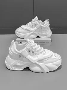 Men's All-Black Techwear Air Cushion Chunky Sneakers, Cool Dark Style, Leather Paneling + Air Cushion Shock-Absorbing + Metal Buckle Decor, All-Black Elegant, Techwear Eye-Catching , Ideal for Street Outfits & Daily Outings, Casual Athletic Sneakers