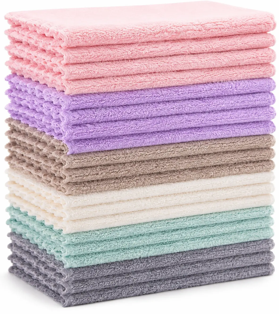 24-Pack Kitchen Dishcloths, 7" x 9" Reusable Coral Fleece Cleaning Cloths, Super Absorbent Fast-Drying Dish Towels for Kitchen Counters & Everyday Cleaning, Multicolor