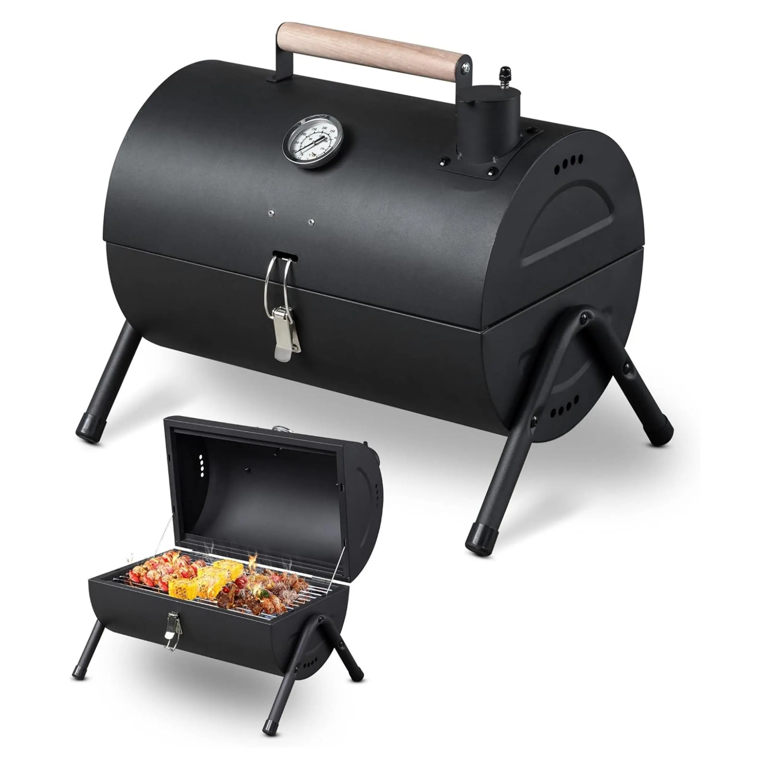Ubesgoo Portable Barrel Charcoal Grill with Lock, Tabletop Multi-Functional Barbecue Smoker, Small Charcoal BBQ Grills for Outdoor Camping, Picnic