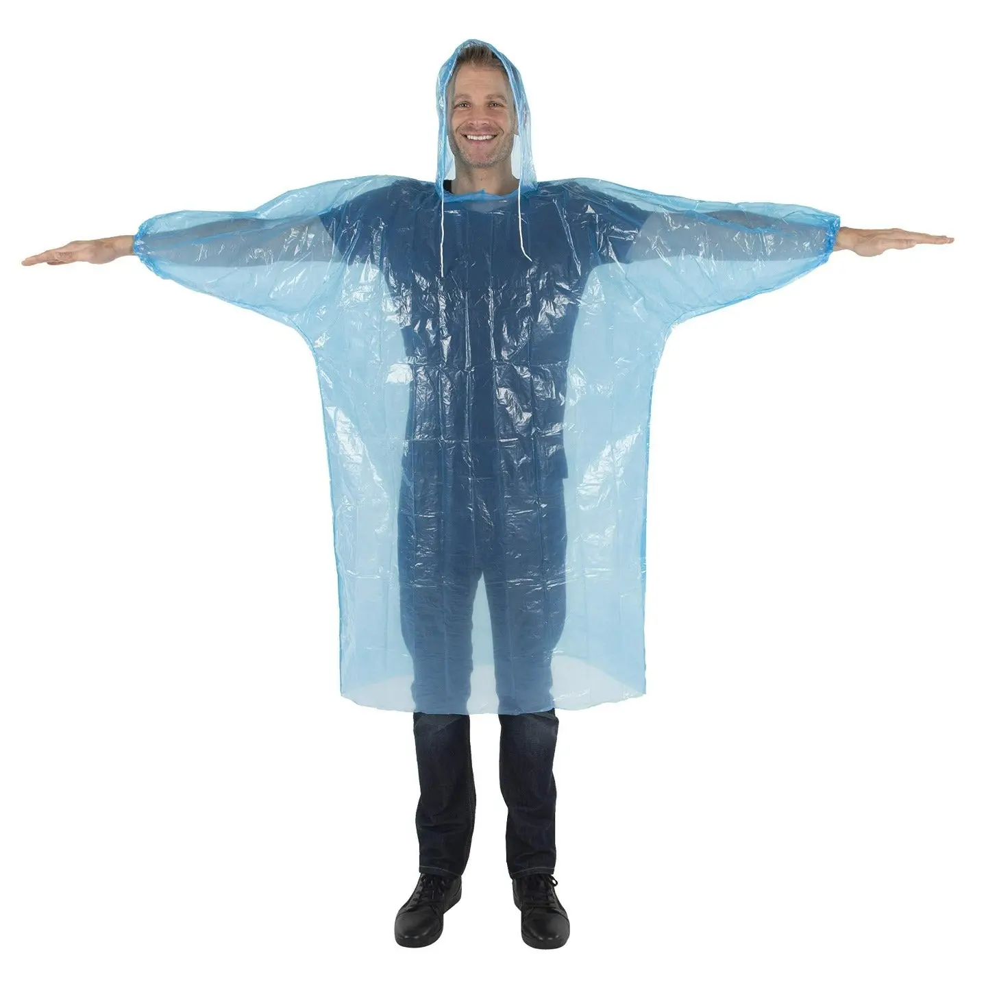 Bulk Emergency Disposable RAIN PONCHOS For Adults Teens With Sleeves and Hood String (Wholesale)