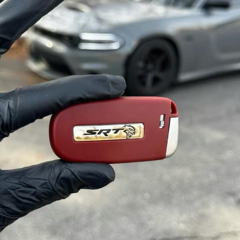 SRT Hellcat Key Fob Cover with Silver/Black Hellcat Logo + Black SRT Lanyard – Red or Blue