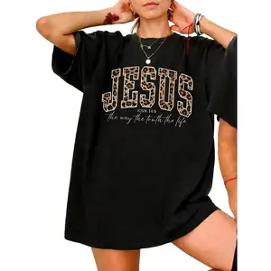 Christian Jesus Tshirt, Cheetah Print Bible Verse T-shirt, Trendy Faith Apparel Gift, Jesus Loves You, The Way The Truth The Life Tee