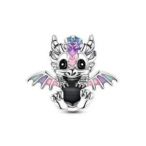 MULA Cute Dragon Holding Pearl Charm - 925 Silver-plated Colored Enamel, a symbol of strength and protection, compatible with Pandora bracelets, a great gift for women and children