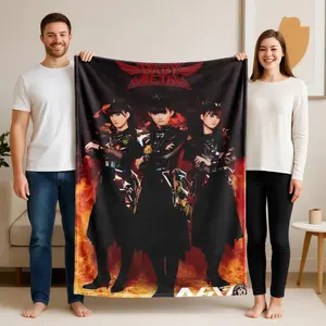 1 piece BABYMETAL Three-Member Group Flame Stage Photo themed flannel blanket - Flannel blanket with modern design, suitable for sofas and beds, all-season use, super soft and comfortable, digitally printed pattern, 100% polyester material, machine