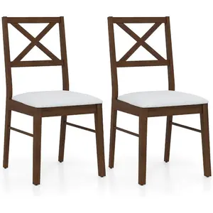 Wood Dining Chairs Set of 2, Upholstered Farmhouse Modern Dining Room Chairs with Backrest and 400LBS Capacity for Kitchen (Brown)